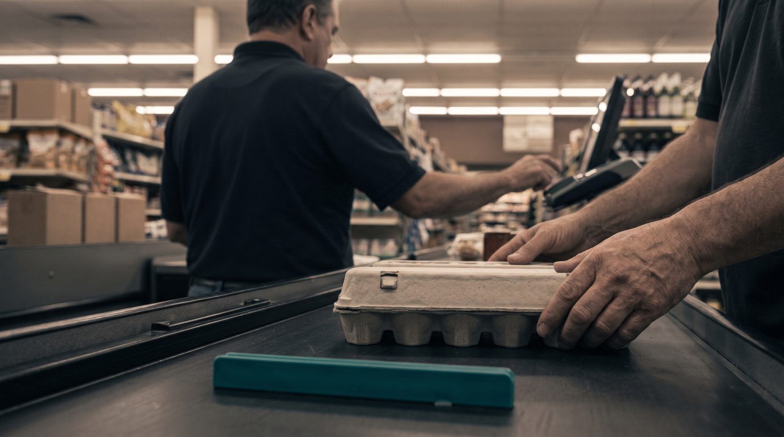 Neutral view of the checkout lane
