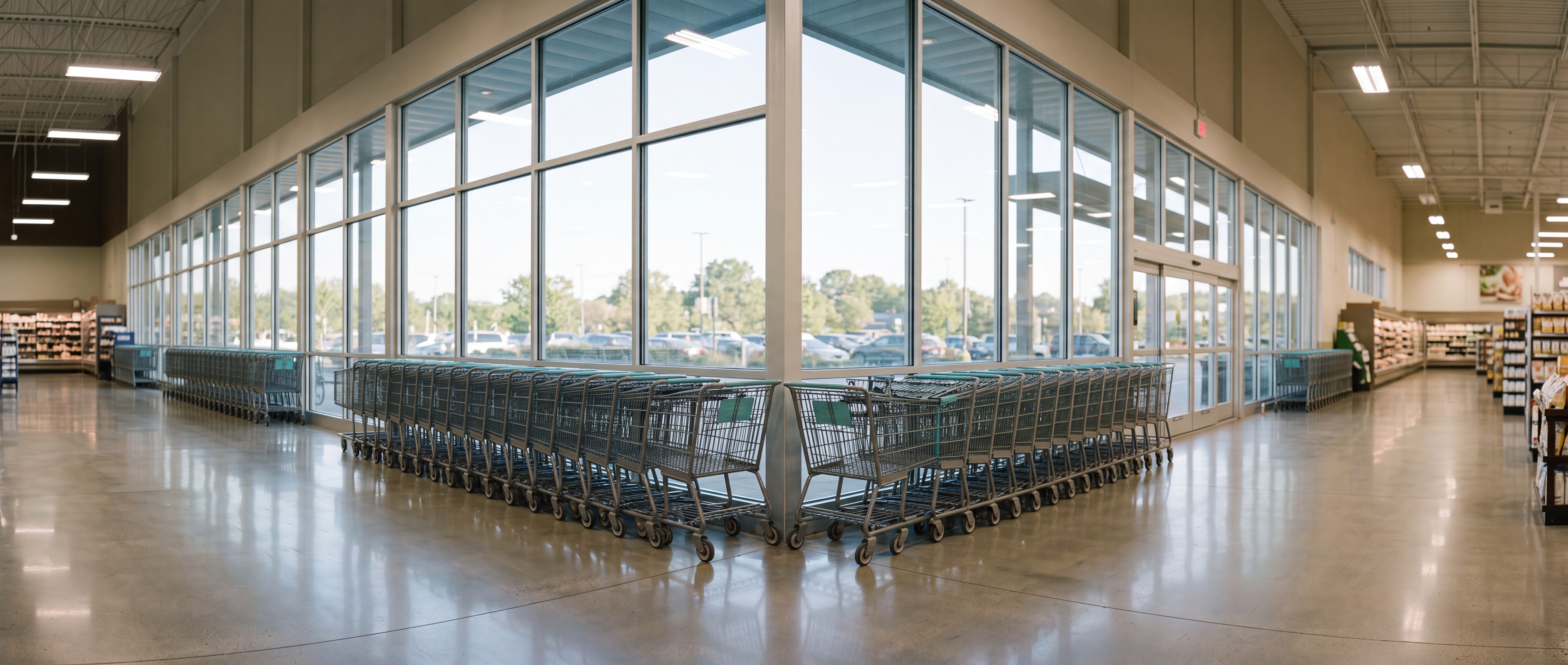 Morning light at the entrance of the store
